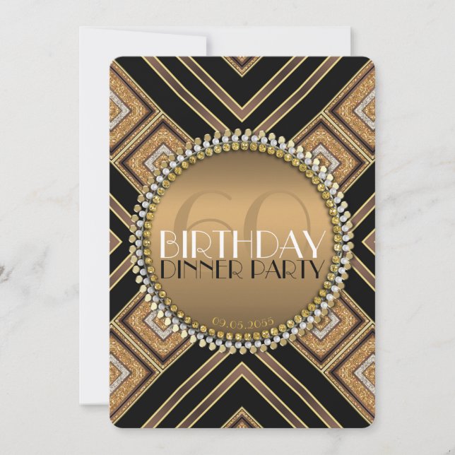Modern Art Deco Gold 60th Birthday Invitation (Front)