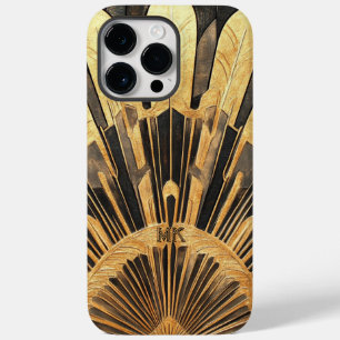 Modern Art Deco Gold and Black Ornate Monogram Case-Mate iPhone 14 Pro Max Case