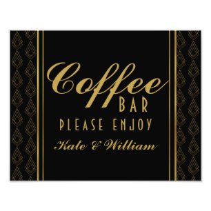 Modern art deco Gold & Black coffee bar wedding Photo Print