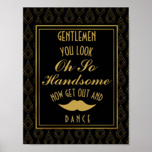 Modern art deco Gold & Black GENTLEMEN BATHROOM Poster