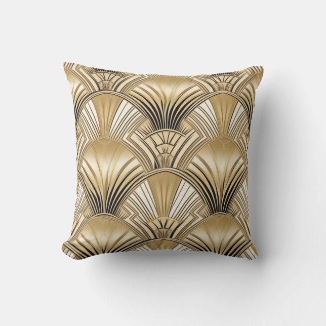 Modern Art Deco gold ivory Cushion (Front)