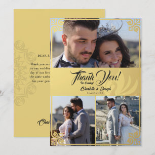 Modern Art Deco Gold Swan 3 Photo Wedding Thank You Card