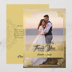 Modern Art Deco Gold Swan Photo Wedding Thank You Card