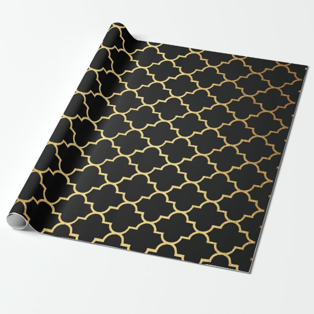 Modern Art Deco Golden Black Geometric Vip Wrapping Paper (Unrolled)