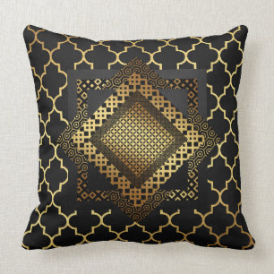Modern Art Deco Golden Black Gold Geometric Cushion