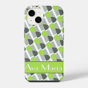 Modern art deco inspired bright green name  iPhone 14 case