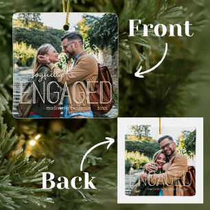 Modern Art Deco Joyfully Engaged 2 Photos Ceramic Ornament