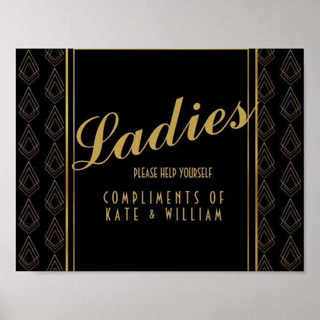 Modern art deco ladies restroom sign- toiletries poster (Front)