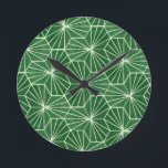Modern Art Deco Lime Green Geometrical Pattern Round Clock<br><div class="desc">Geometrical hexagonal pattern in desaturated dark lime green, cool and trendy modern revived art deco design</div>