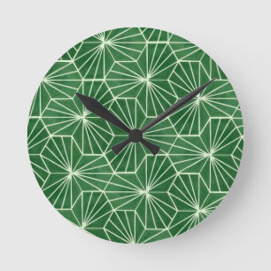 Modern Art Deco Lime Green Geometrical Pattern Round Clock