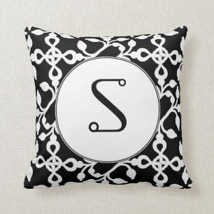 Modern Art Deco Monogram Black And White Cushion