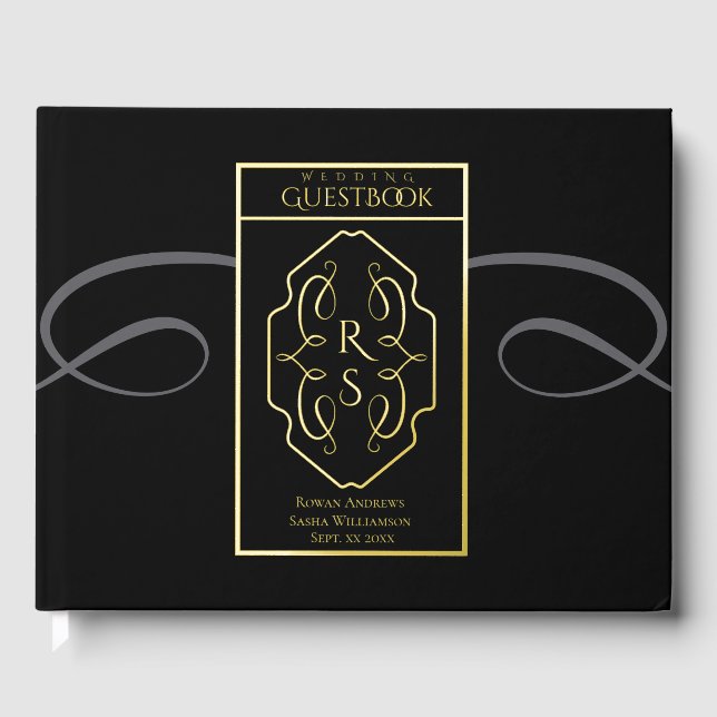Modern Art Deco Monogram Wedding Guest Book (Front)