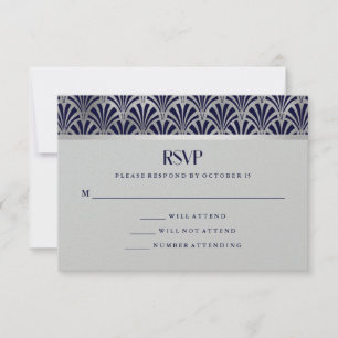 Modern Art Deco   Navy and Faux Silver RSVP Card