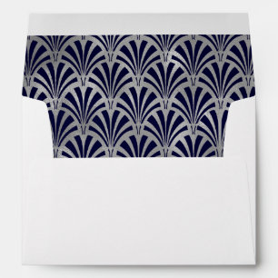 Modern Art Deco   Navy and Faux Silver Wedding Envelopes