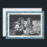 Modern Art Deco Pattern in Blue Hanukkah Photo Holiday Card<br><div class="desc">Trendy,  modern,  and simple art deco lines pattern in blue and white for Hanukkah,  personalised with your name and photo.</div>