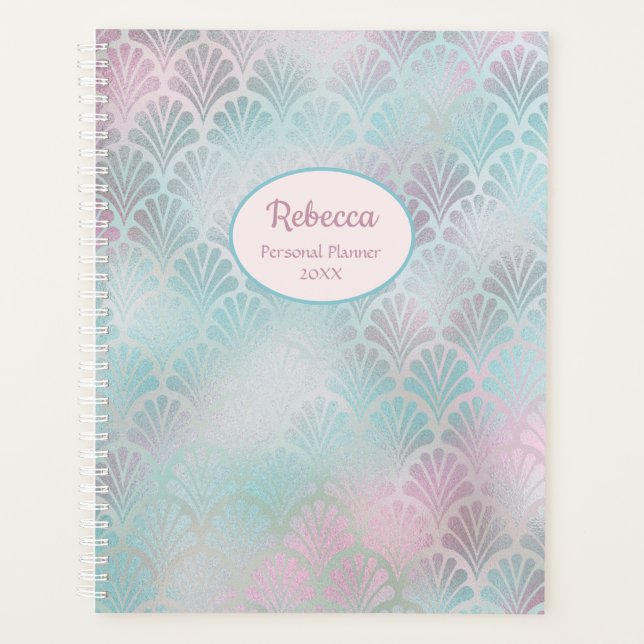 Modern Art Deco Pink Teal Personalise Name Planner (Front)