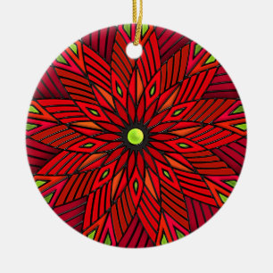 Modern Art Deco Poinsettia - Round (Personalised) Ceramic Tree Decoration