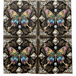 Modern Art Deco Rainbow Butterfly Shower Curtain