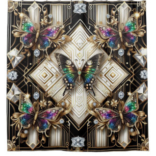Modern Art Deco Rainbow Butterfly Shower Curtain