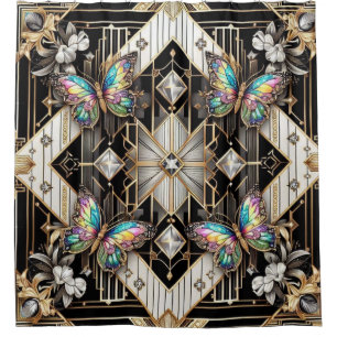 Modern Art Deco Rainbow Butterfly Shower Curtain