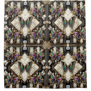 Modern Art Deco Rainbow Butterfly Shower Curtain