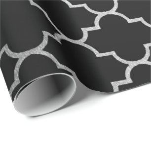 Modern Art Deco Silver Grey Black Geometric Vip Wrapping Paper
