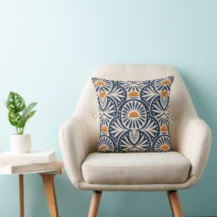 Modern Art deco sunset and leaves pattern Cushion