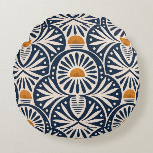 Modern Art deco sunset and leaves pattern Round Cushion