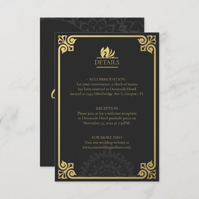Modern Art Deco Swan Gold and Black Details Enclosure Card (Front/Back)