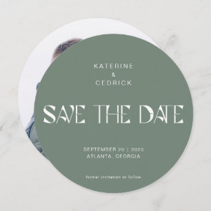 Modern Art Deco Typography Round Circle Sage Save The Date