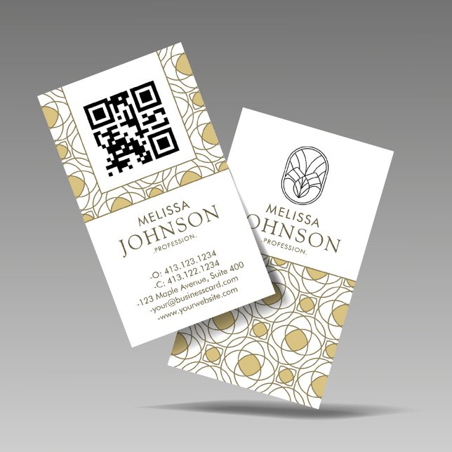 Modern Art Deco Vertical Gold QR Code Business Card (Creator Uploaded)