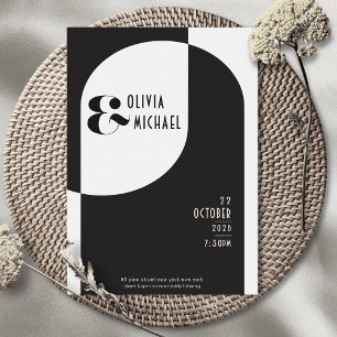 Modern Art Deco Wedding Black White Invitation