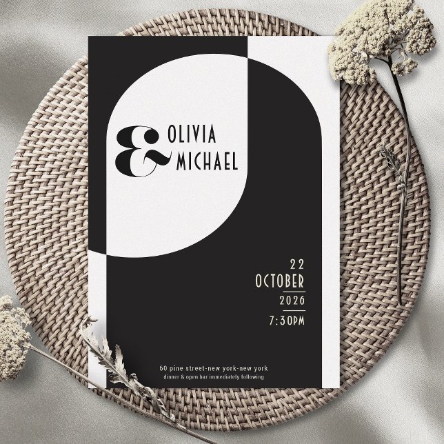 Modern Art Deco Wedding Black White Invitation (Creator Uploaded)