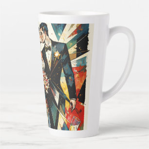 Modern Art Deco Wedding Couple Illustration Latte Mug