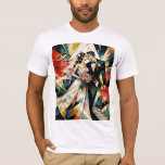 Modern Art Deco Wedding Couple Illustration T-Shirt<br><div class="desc">This striking modern Art Deco style illustration captures the romantic moment between a bride and groom on their wedding day. The artwork combines bold geometric shapes, expressive color splashes, and elegant vintage influences to create a dramatic and stylish composition full of movement and emotion. The design features a newlywed couple...</div>