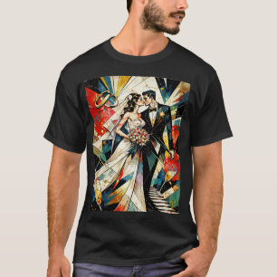 Modern Art Deco Wedding Couple Illustration T-Shirt