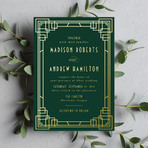 Modern Art Deco Wedding Green and Gold