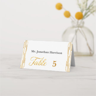 Modern Art Deco White Gold Corporate Place Card