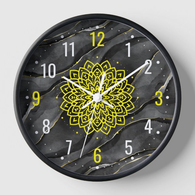 Modern Art Deco With Black Marble Effect - Unusual Clock (Front)