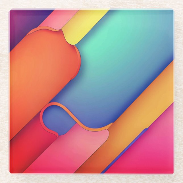 Modern Art Design Folds of Colour Glass Coaster (Front)
