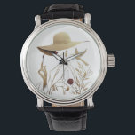 Modern Art & Fashion Watch<br><div class="desc">Elevate your space with this striking minimalist illustration. Featuring a graceful silhouette of a woman in a wide-brimmed hat, this design is rendered in luxurious gold-toned line art against a deep black background. The delicate addition of a hummingbird and a single red rose adds a touch of nature-inspired romance. This...</div>