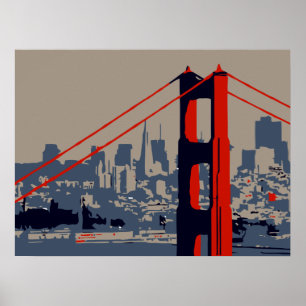 Modern art: Golden Gate Bridge and skyline Poster