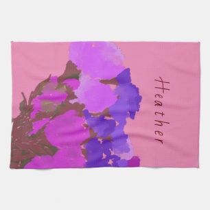 Modern Art Happy Colourful Flowers +Custom Name Tea Towel