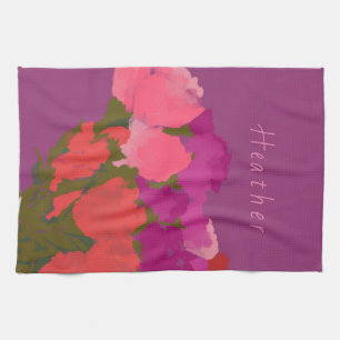 Modern Art Happy Colourful Flowers +Custom Name Tea Towel