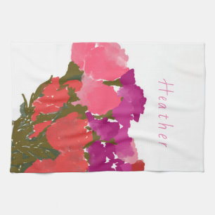 Modern Art Happy Colourful Flowers +Custom Name Tea Towel