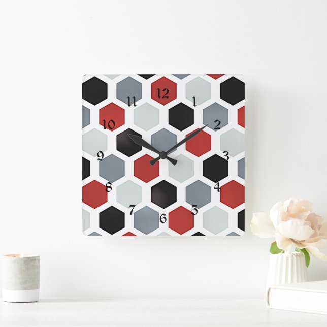 Modern Art Hexagon Pattern Square Wall Clock (Home)