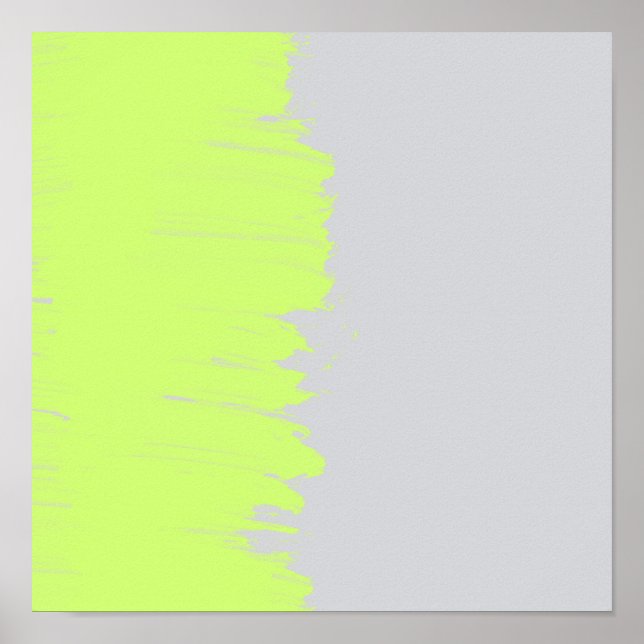 Modern art lime green grey paint brushstrokes poster (Front)