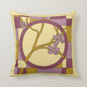 Modern Art Nouveau flowers circle purple Cushion