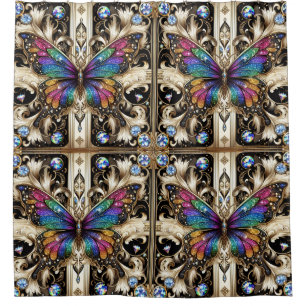 Modern Art Nouveau Rainbow Butterfly Shower Curtain