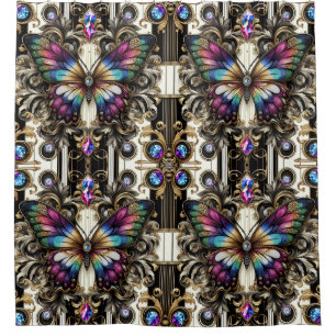 Modern Art Nouveau Rainbow Butterfly Shower Curtain